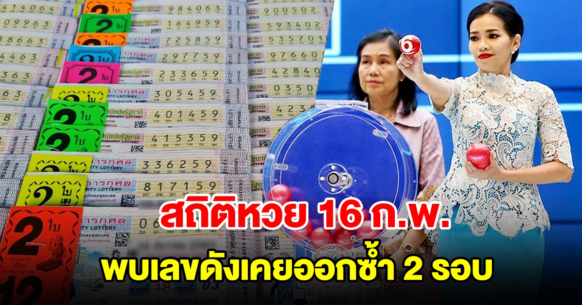 ส่องสถิติหวยออก 16 ก.พ. ย้อนหลัง 10 ปี พบเลขดังเคยออกซ้ำ 2 รอบ