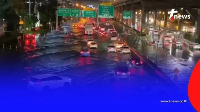 พิษฝนถล่มกรุง ล่าสุด น้ำท่วม-รถติดหนักถนนวิภาวดีรังสิต